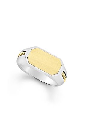 Lagos Anthem Satin Signet Ring in Two-Tone at Nordstrom, Size 11