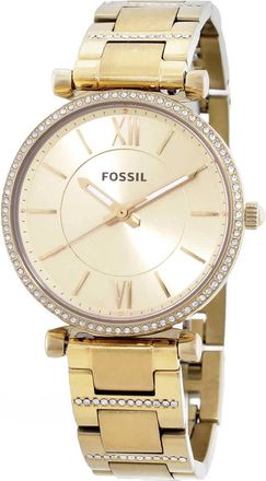 Fossil Carlie Quartz Crystal Gold Dial Ladies Watch ES5465