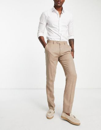 Gianni Feraud Bruiloft - Slim fit linnen pantalon-Neutraal