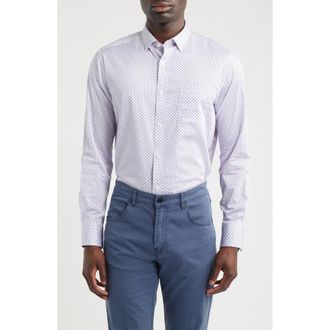 Johnston & Murphy Logan Print Button-Up Shirt in Pink/Navy Micro Diamond at Nordstrom, Size Xxx-Large