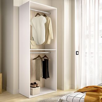 Dmora Guardarropa Grande Ashebrook, Armario Habitaci&oacute;n Un Estante, Perchero, Cajones, 45x205h Cm Blanco