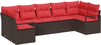 vidaXL Conjunto De Sof&aacute;s De Jard&iacute;n 7 Uds. Marr&oacute;n Y Rojo Vidaxl