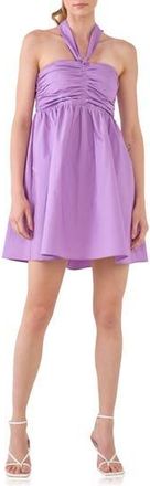 endless rose Ruched Halter Cotton Babydoll Minidress in Grape at Nordstrom Rack, Size Medium