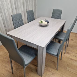 Kosy Koala Modern Grey Rectangle Dining Table Set With 6 Grey Chairs Dining Room Furniture in Brown