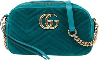 Gucci Pre-owned Cross Body Bags, female, Blue, Size: ONE SIZE Pre-owned GG Marmont Small Shoulder Crossbody Bag