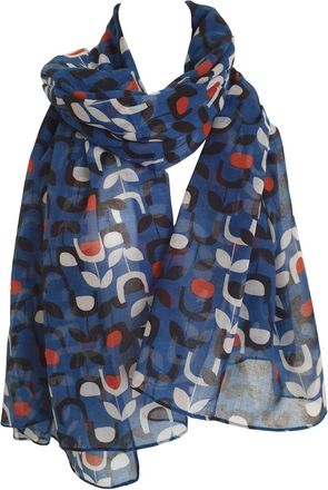 GlamLondon Womens Block Floral Print Scarf Retro Wrap (Blue)