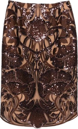 Elie Saab Midi-rok met pailletten en bloemen - Bruin