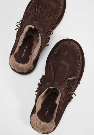 Free People Womens Fallon Fringe Mules In Chocolate Suede