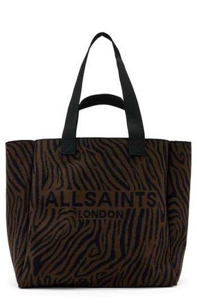 AllSaints Izzy Zebra Stripe Tote in Black/Brown at Nordstrom Rack