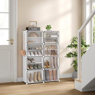 Woltu Woltu Scarpiera 8 Scomparti Scarpe 32 Paia Salvaspazio Bianco
