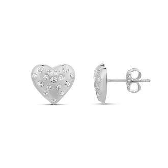 SHYMI Scattered Stones Puffy Heart Stud Earrings -.925 Sterling Silver, Rhodium Plated, 14K Gold-Plated, Cubic Zirconia Detailing