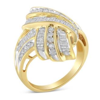 House of Brilliance 10K Gold Over Silver 1.0Cttw Diamond Knot Channel Statement Ring in Yellow Gold Over Silver at Nordstrom, Size 6.75