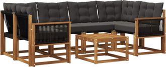 vidaXL Conjunto De Sof&aacute;s De Exterior 7 Uds. Natural Y Negro Vidaxl