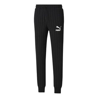 Puma Pinstripe Casual Fleece Lined Long Pants Black 530178-01