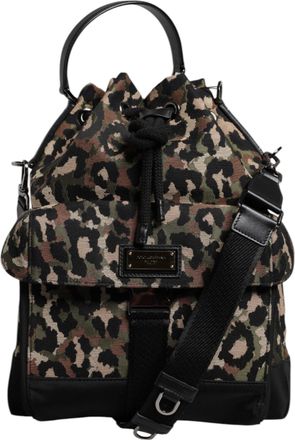 Dolce & Gabbana Mens Multicolor Leopard Cotton Shoulder Bucket Bag