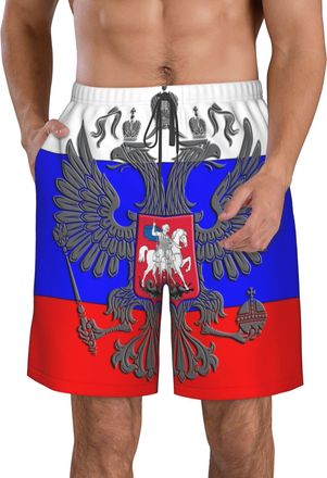 AOOEDM Russian Eagle Emblem Flag Mens Swimming Shorts Quick Dry Beach Trunks Swimwear with Mesh Lining