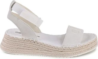 Calvin Klein Schoenen, Dames, Beige, 36 EU, Leer, Beige Leren Sleehak Sandalen