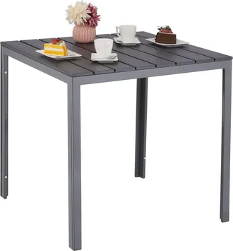 Relaxdays Relaxdays - Mesa Jard&iacute;n, 74 X 78 X 78 Cm, Mesita Balc&oacute;n Efecto Madera, Pl&aacute;stico, Metal, Mesilla Terraza Cuadrada, Gris