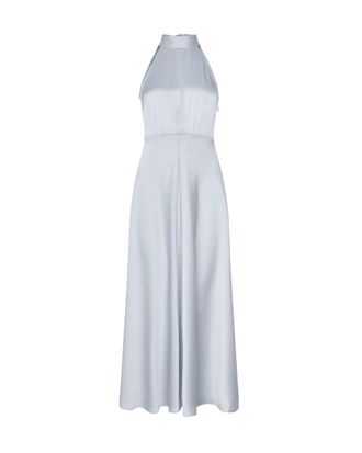 Sams&oslash;e & Sams&oslash;e Midi Satin Dress with Flared Skirt and Halter Neckline
