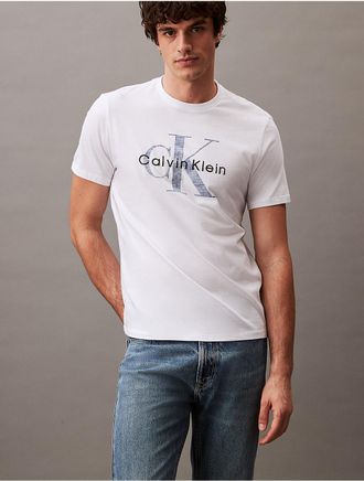 Calvin Klein Mens Faded Monogram Logo Crewneck T-Shirt - White - XS