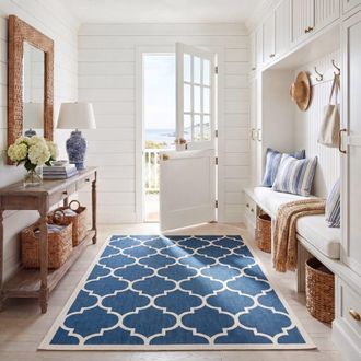 Safavieh Alfombra enrejado de polipropileno azul/beige, 79 x 152 cm