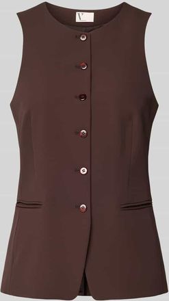 Vera Mont Weste mit Rundhalsausschnitt und Paspeltaschen in Dunkelbraun, Gr&ouml;&szlig;e 36