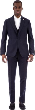 Lardini Ceremoniekostuum met contrasterende revers - Heren - Business pakken - Blauw - S - Kostuums