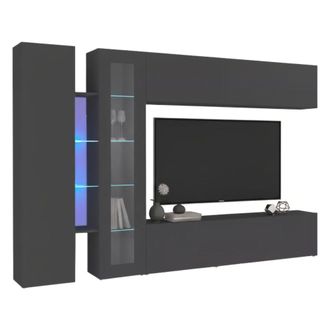 Dmora Pared Equipada Dborin, Conjunto De Sal&oacute;n Mueble Tv Con 4 Puertas, Mueble De Sal&oacute;n Polivalente, 100% Made In Italy, Cm 280x30x180, Antracita - Dmora