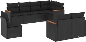 vidaXL Set De Sof&aacute;s De Jard&iacute;n 8 Piezas Y Cojines Rat&aacute;n Sint&eacute;tico Negro Vidaxl