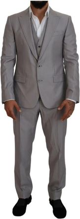 Dolce & Gabbana Wollen Zijden 3-delig Slim Fit Kostuum - Heren - Business pakken - Grijs - XL - Wol - Kostuums