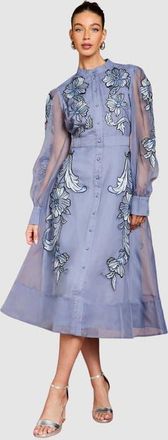 Coast Embroidered Sheer Sleeve Midi Dress in Blue at Nordstrom, Size 4