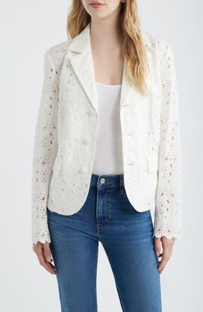 Frame Denim The Paisley Cotton Eyelet Blazer in White at Nordstrom, Size 10