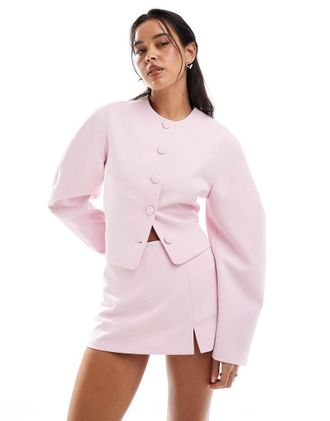 Asos Blazer senza colletto con maniche cocoon rosa tenue in coordinato