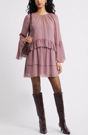Open Edit Long Sleeve Tiered Chiffon Dress in Purple Wistful at Nordstrom Rack, Size Xx-Small