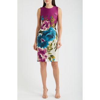 Anne Klein Print Sleeveless Sheath Dress in Beet Multi at Nordstrom, Size 12