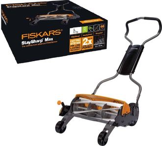 Fiskars Tosaerba manuale, Tosaerba a cilindro con sistema di taglio senza attrito di lame, Larghezza di taglio: 46 cm, StaySharp Max