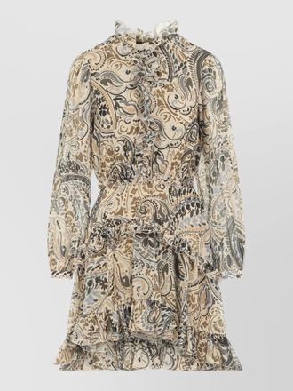 Etro paisley ruffled high-neck long-sleeve mini dress