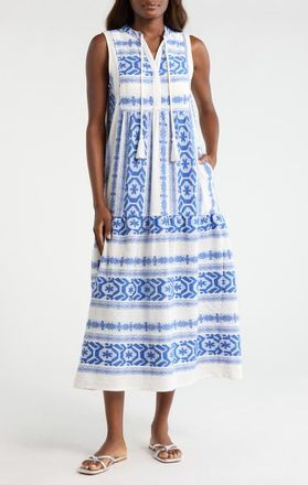 Elan Sleeveless Cotton Cover-Up Midi Dress in Natural Blue at Nordstrom, Size X-Large