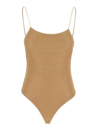 Oséree Lumière Maillot Gold Colored One-Piece Swimsuit With Deep Neckline On The Back In Lurex Woman