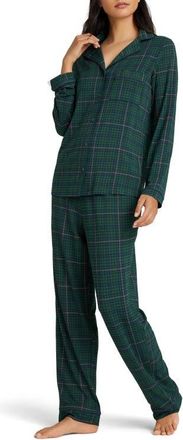 Tommy John Womens Tri-Blend Sleep Long Sleeve Top & Pant Pajamas in Green Pastures Flannel at Nordstrom, Size X-Large