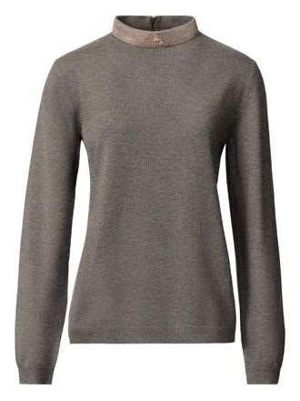 Fabiana Filippi crystal-embellished high-neck jumper - women - Silk/Wool/Cashmere - 38 - Grey