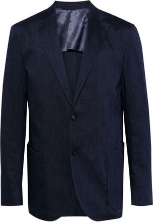 Corneliani mélange-effect single-breasted blazer - men - Elastane/Virgin Wool/Linen/Flax/Viscose - 50 - Blue