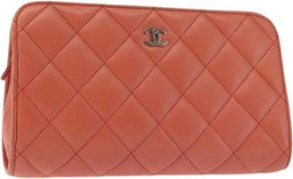 Chanel Pre-owned Clutches, female, Orange, Size: ONE SIZE Pre-owned Leather Pouch