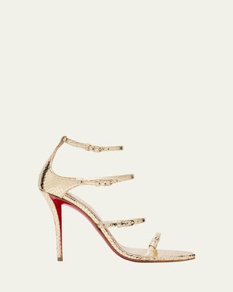 Christian Louboutin 100mm Millenium Strappy Embossed Metallic Leather Sandals