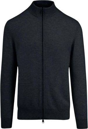 Bomboogie Gebreide cardigan met hoge hals van wol - Heren - Vesten - Blauw - L - Wol - Truien & Vesten