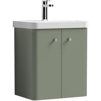 Nuie Nuie - Core Wall Hung 2-Door Vanity Unit with Thin Edge Basin 500mm Wide - Satin Green