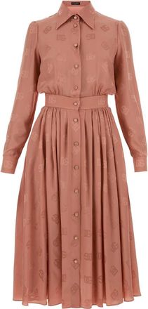 Dolce & Gabbana Antiqued Pink Silk Shirt Dress