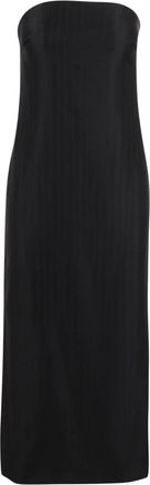 Loulou Studio Pinstripe Bustier Jurk - Dames - Feestkleedjes - Zwart - M - Leer - Kleedjes