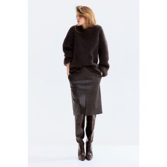 H&M Coated Skirt in Dark Brown at Nordstrom, Size 16