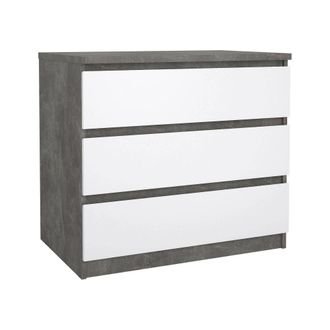 Dmora Dmora - Cajonera Aglae, C&oacute;moda Multiusos, C&oacute;moda De Dormitorio, Gabinete Con Cajones, 77x50 H70 Cm, Cemento Y Blanco Brillante